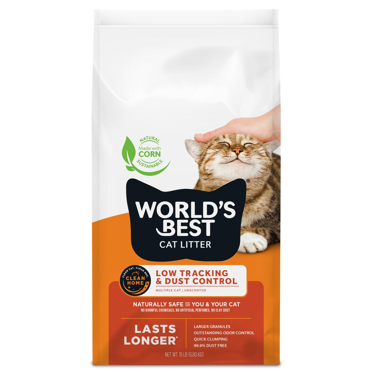 World's Best Cat Litter emballage visible sans parfum prêt à l'achat.