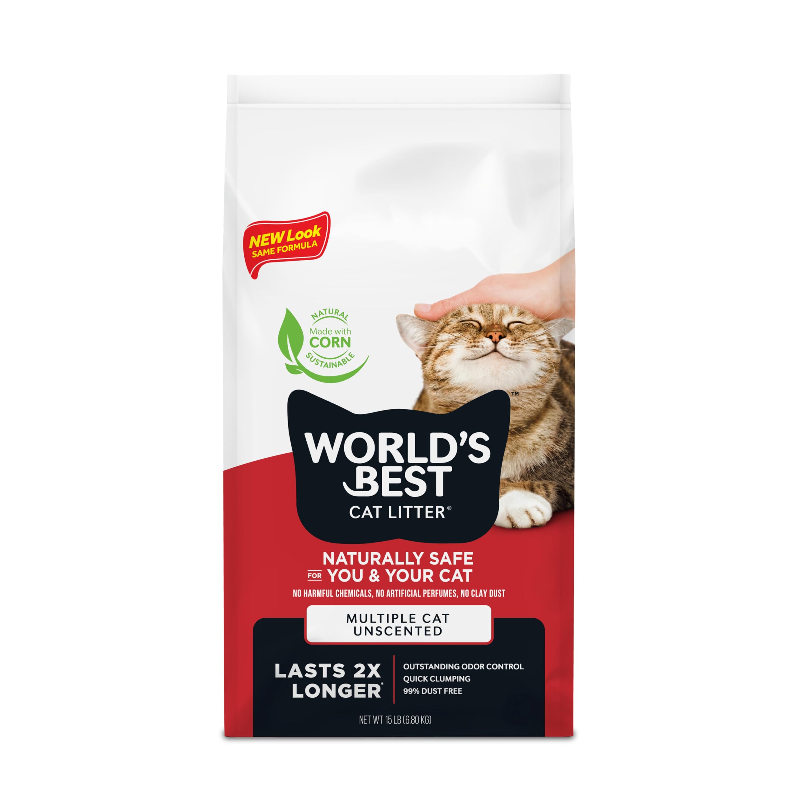 World's Best Cat Litter – emballage premium, facile à ranger et prêt à l’emploi pour les chats.