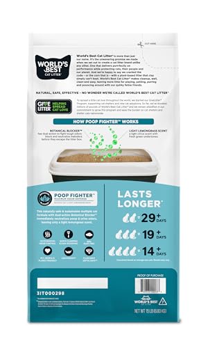 World's Best Cat Litter Poop Fighter – formation rapide des grumeaux pour un ramassage facilité.