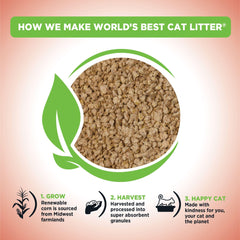 World's Best Cat Litter, sans poussière 99%, réduit les traces.