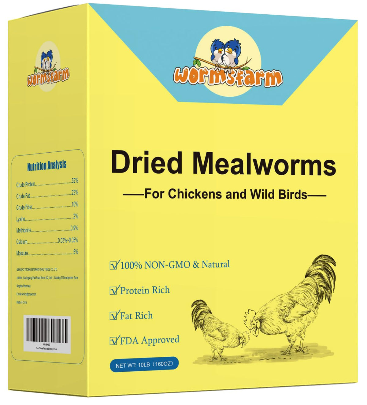 WormsFarm mealworms séchés pour oiseaux sauvages — protéine élevée pour la nutrition.
