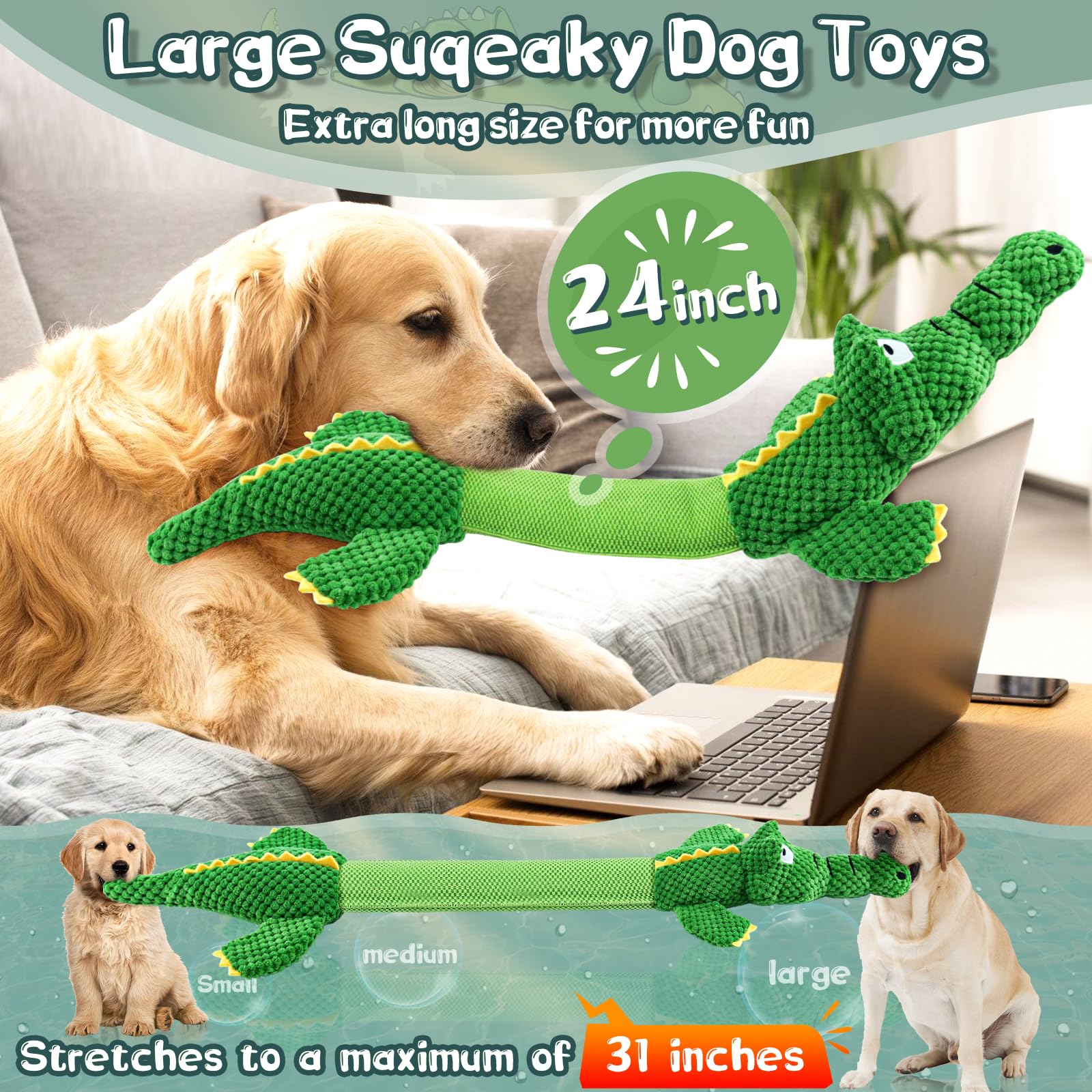 WOWBALA crocodile intérieur avec sifflet: stimulation auditive pendant le jeu.
