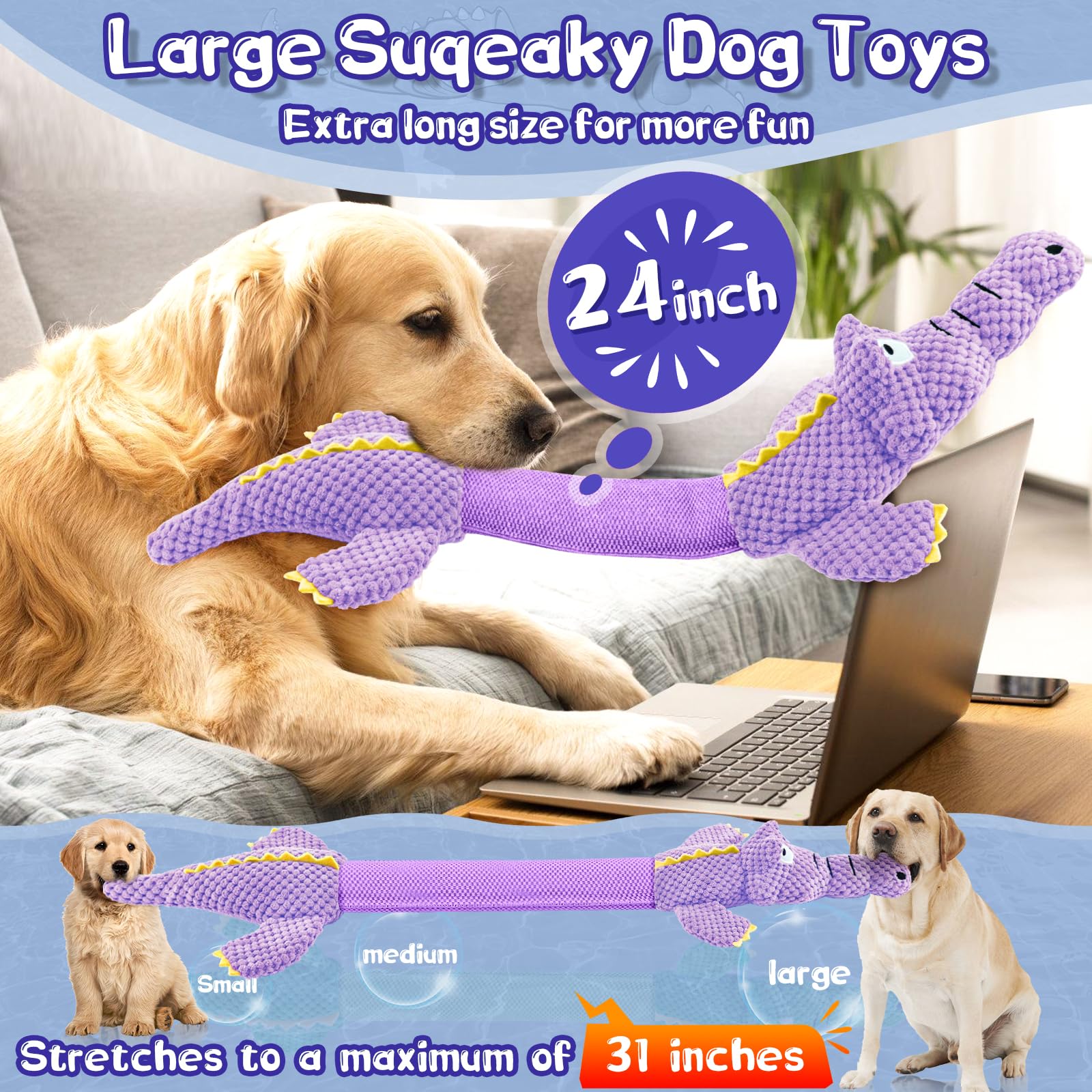 WOWBALA crocodile avec sifflet intérieur, stimule la curiosité du chien.