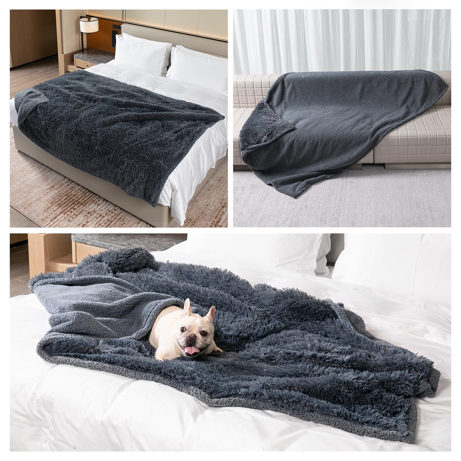 Wowchine couverture imperméable et douce en faux pelage gris protège meubles