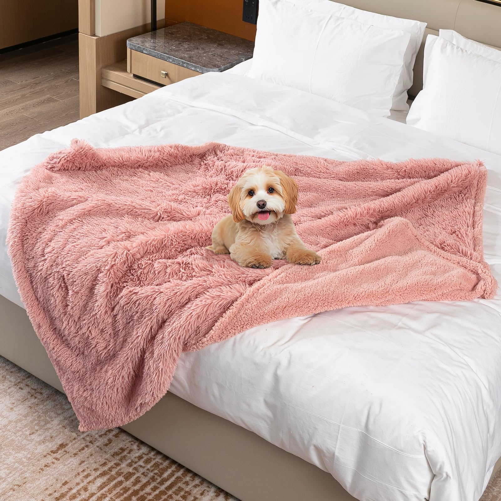 Wowchine couverture impermeable pour animaux, base sherpa et fourrure longue.