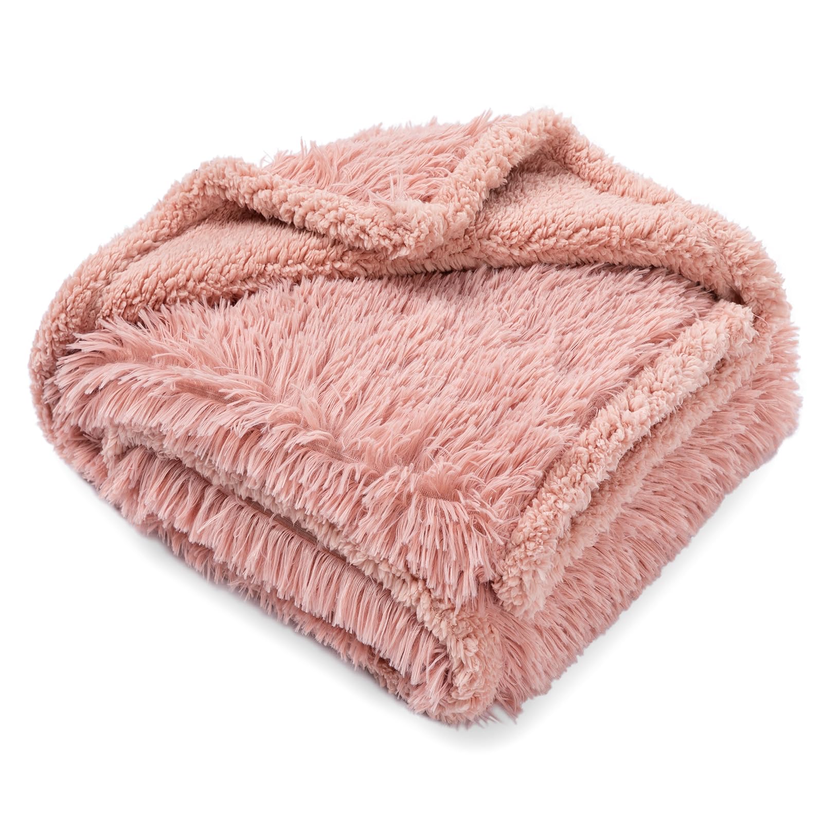 Wowchine couverture rose longue fourrure synthétique 85x57, douceur et protection contre les liquides.