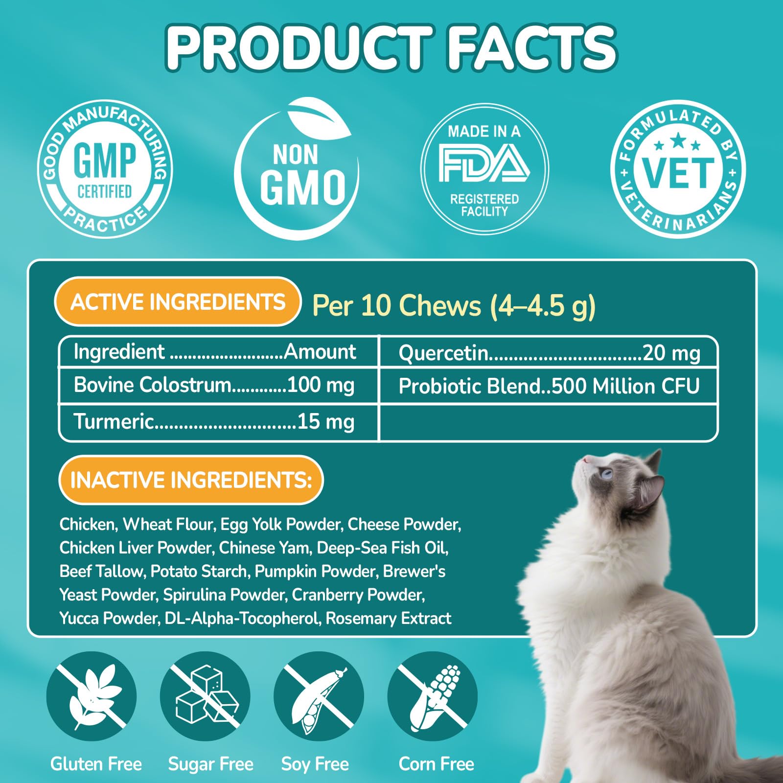 Woyamay Chat ingrédients naturels: formulation sans céréales et sans soja.