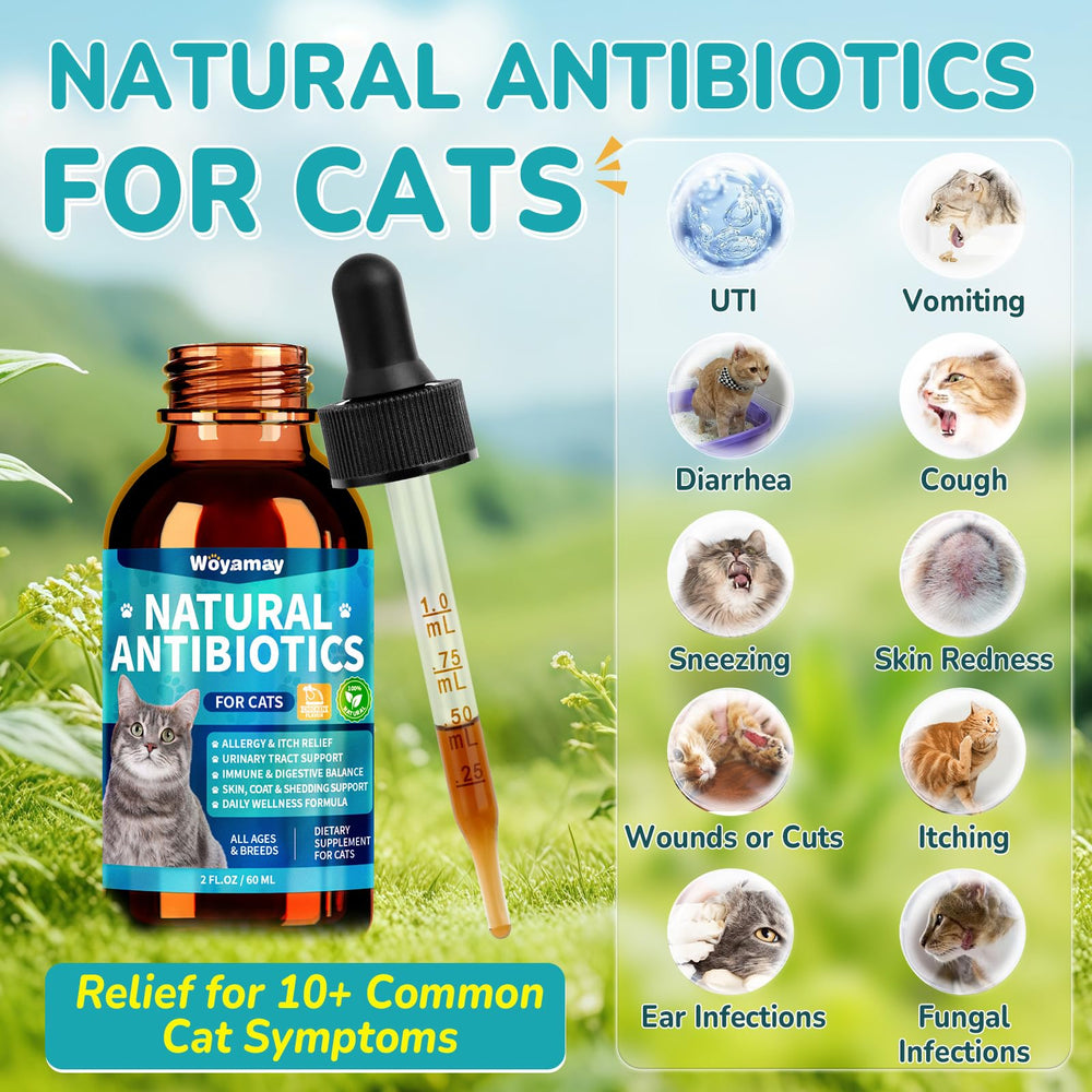 Flacon avec pipette Woyamay, relief des allergies chez le chat.