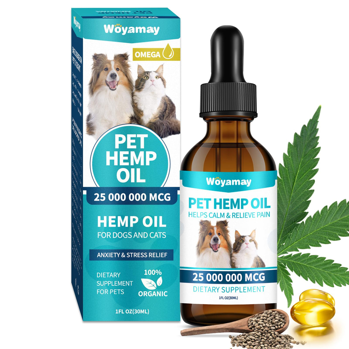 Woyamay huile de chanvre – flacon-doseur pratique pour dosage facile.