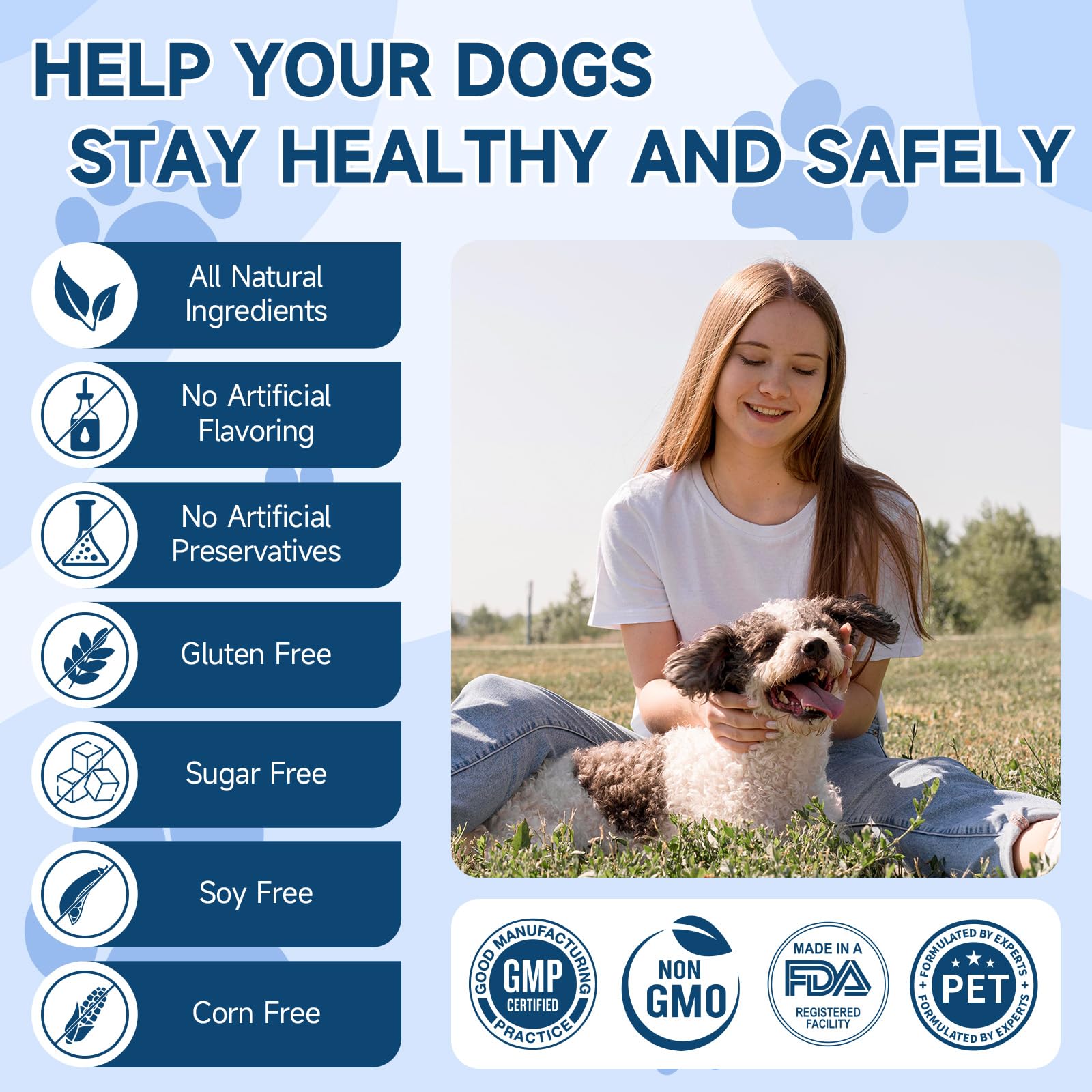 Utilisation facile des gommes probiotiques Woyamay chien au quotidien.