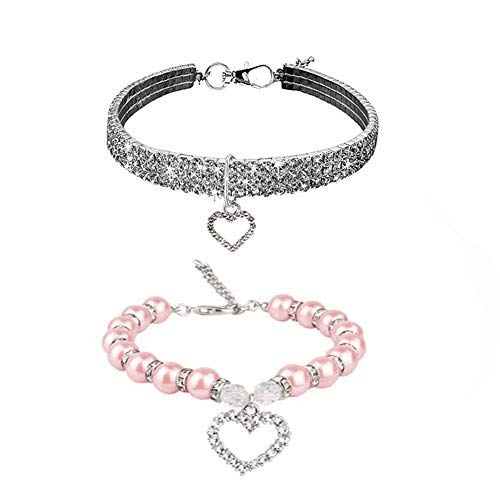 WoYous collier chien strass et perles ensemble, parfait pour fêtes et photos.