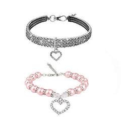 WoYous collier chien strass et perles ensemble, parfait pour fêtes et photos.