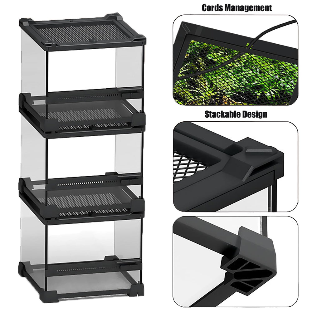 Terrarium Woyrise en verre 8x8x5, base surélevée adaptée au tapis chauffant.