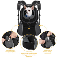 WOYYHO sac-portage-chien-poches-front-m-noir: rangement accessible pour accessoires et gourde.
