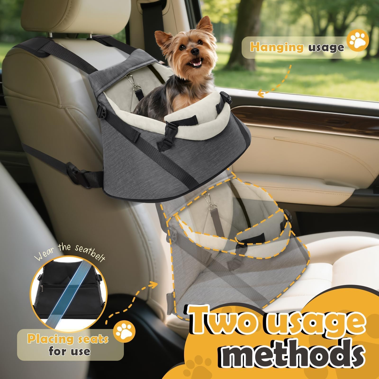 WOYYHO siège-auto petit chien, doublure flanelle douce, chaleur et douceur pendant le trajet.