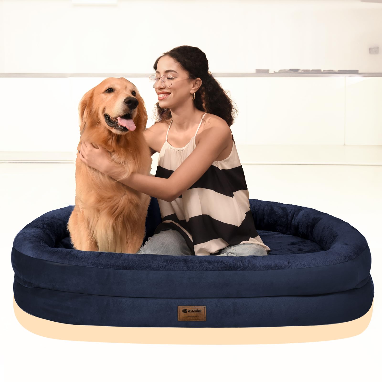 WOZOKE lit chien housse bleu nuit amovible et entretien facile.