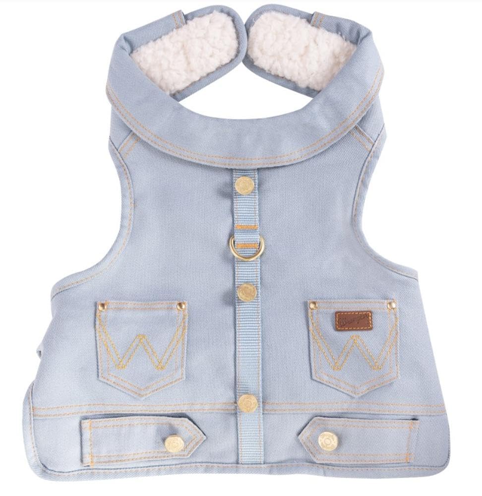 Harnais Wrangler pour chien en denim clair avec doublure sherpa