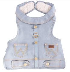Harnais Wrangler pour chien en denim clair avec doublure sherpa