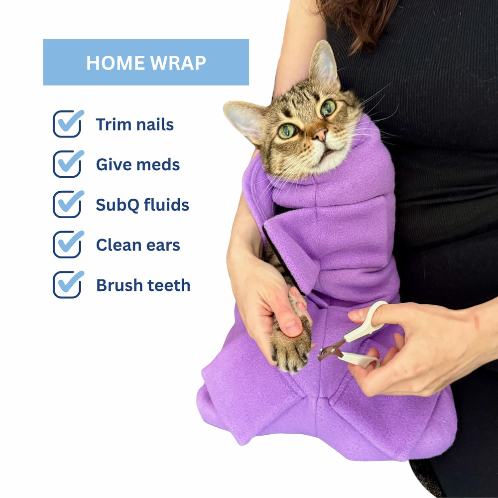 Wrap-chat-calme : aide pour les coupes d’ongles en sécurité.