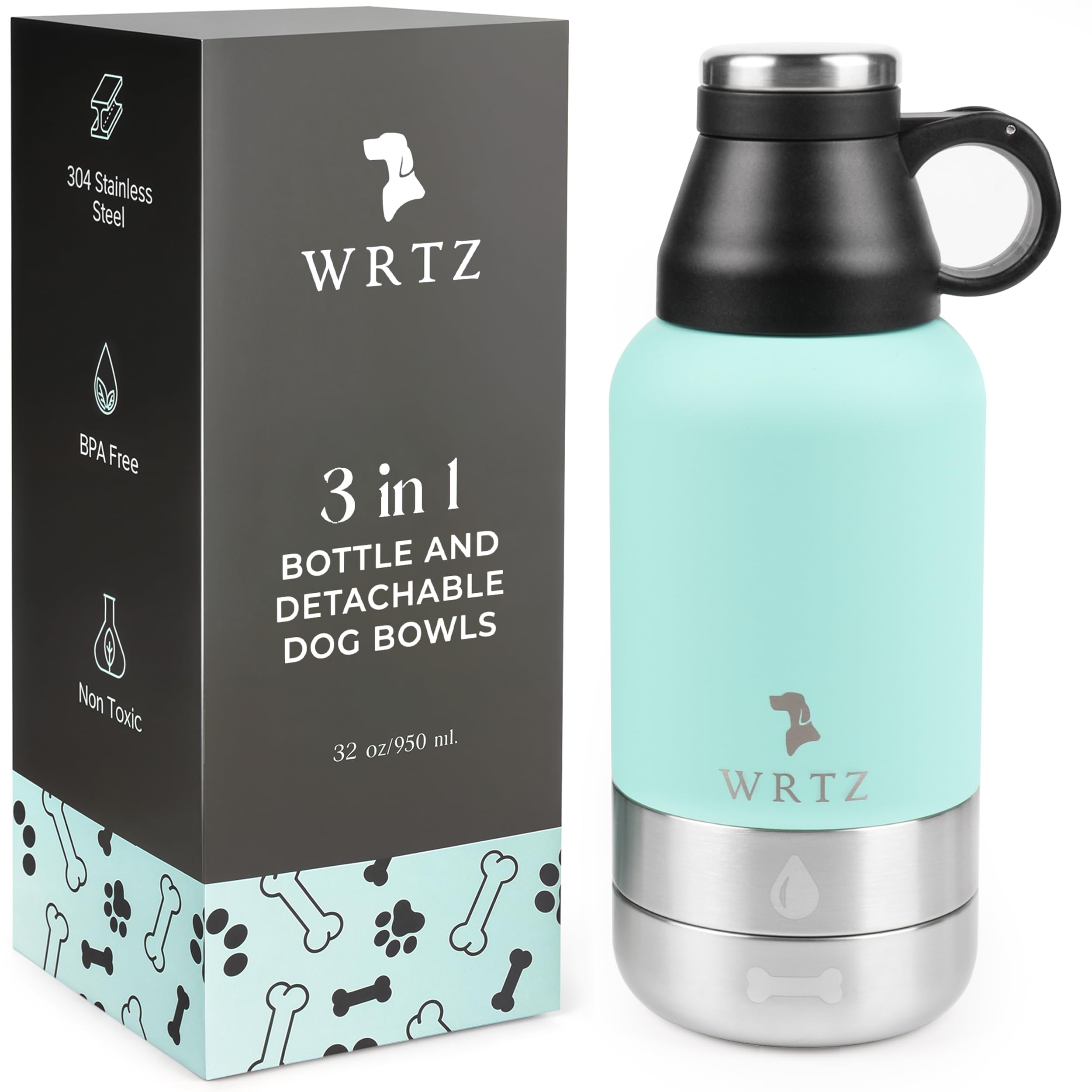 Gourde WRTZ portable pour chien, 32 oz, idéale en promenade.