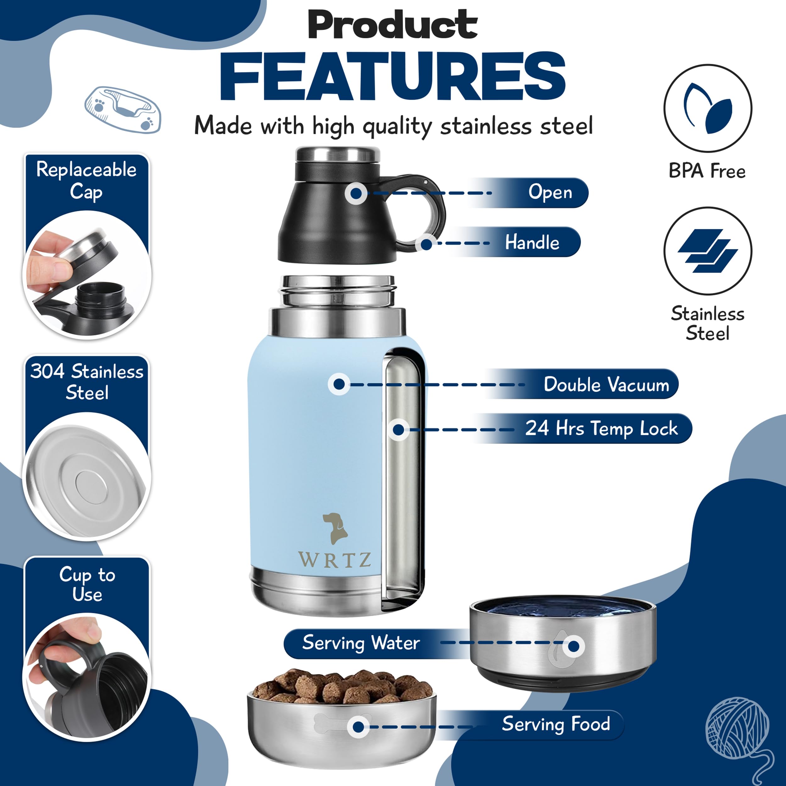 WRTZ double-paroi inox: isolation durable pour eau froide toute la journée.