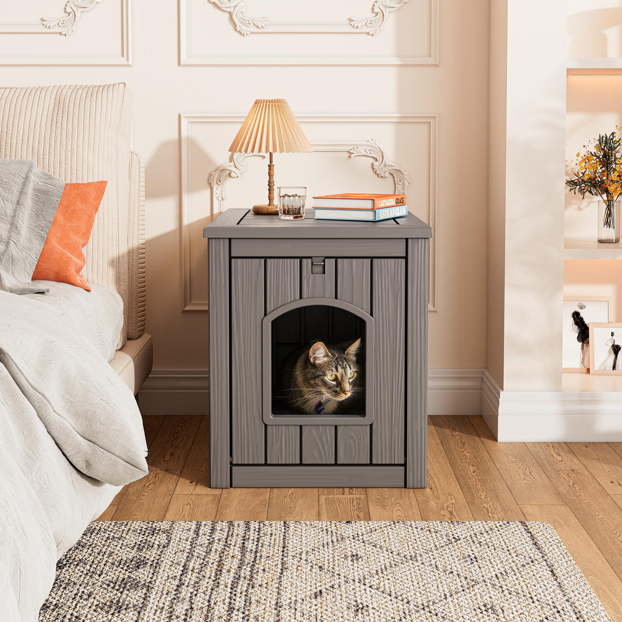 WTFGO enclos-litiere spacieux, espace confortable pour chat
