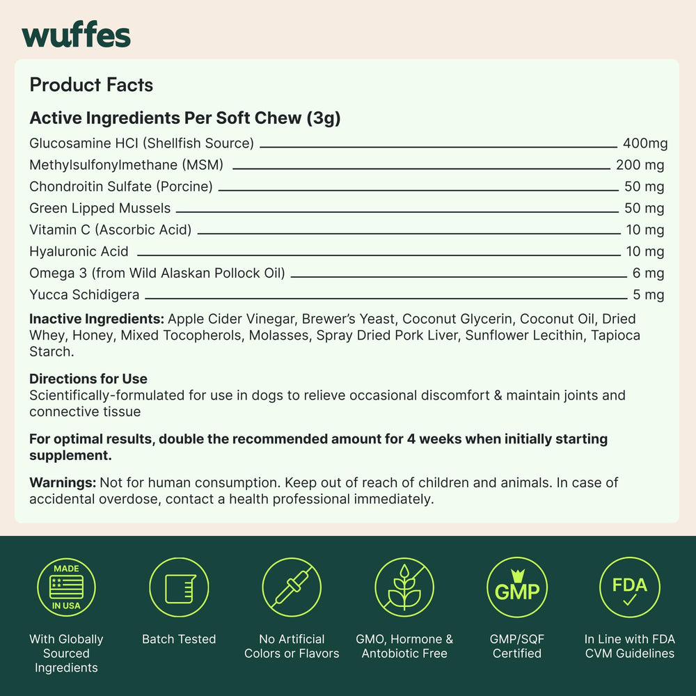 Boîte Wuffes: emballage clair et facile à ouvrir, routine simplifiée.