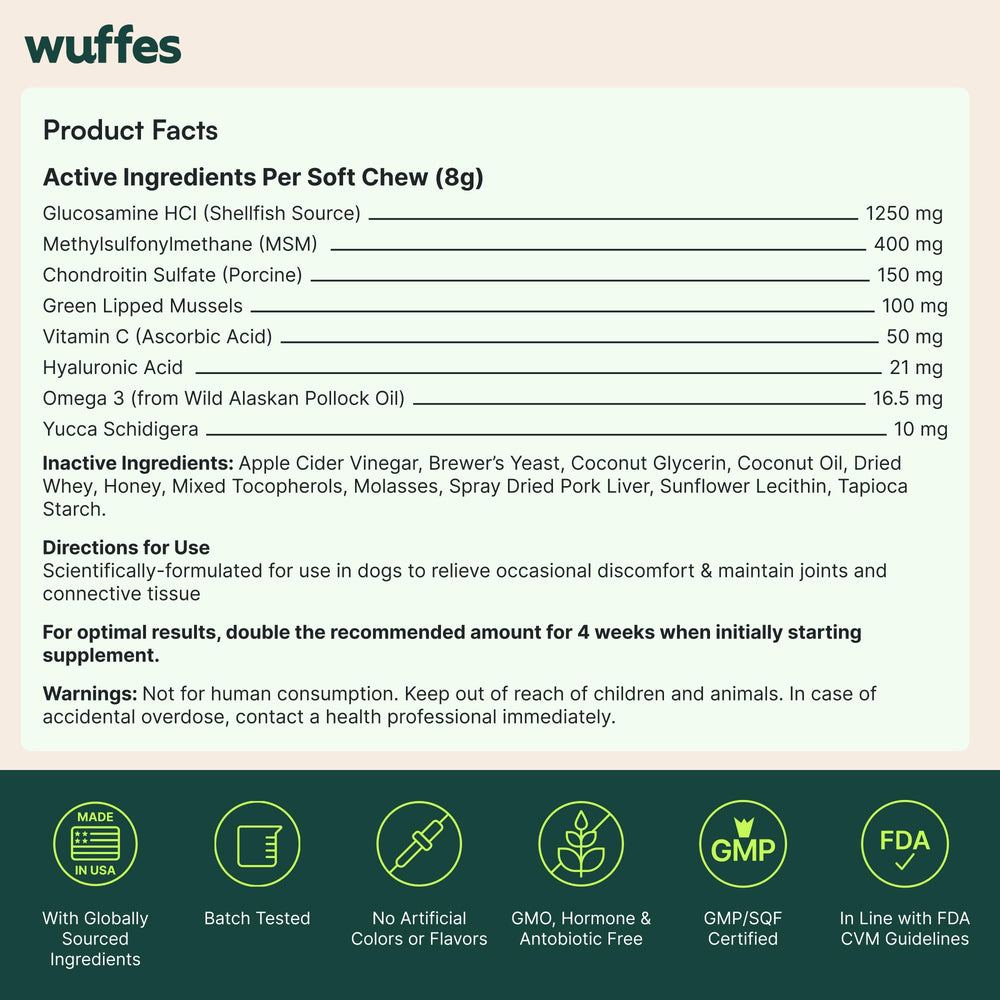 Gommes Wuffes articulations et hanches – complément apprécié par les chiens sensibles