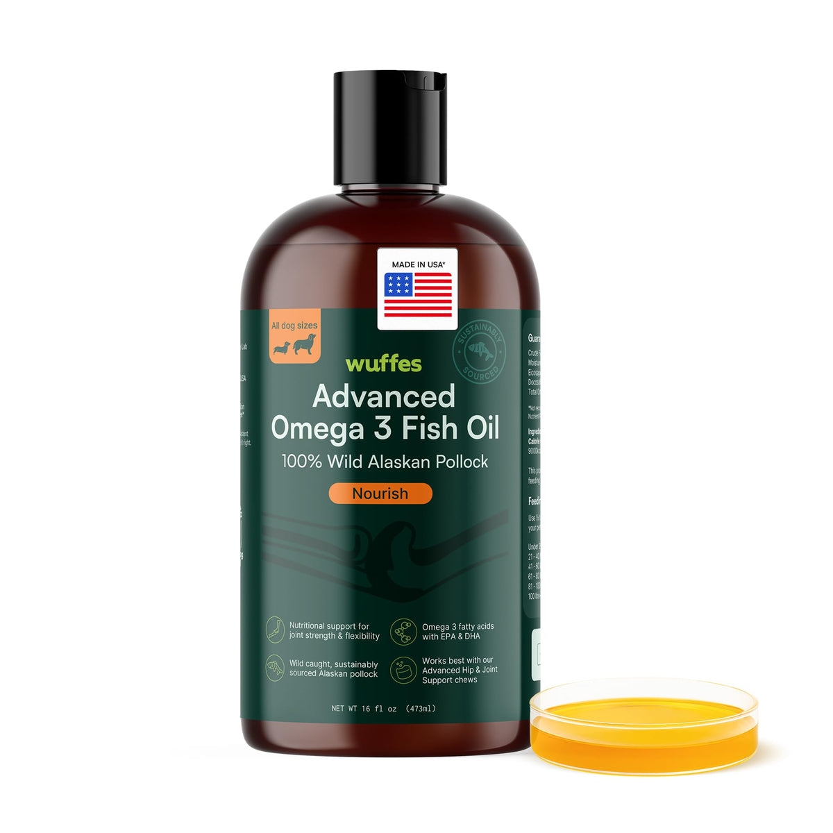 Huile poisson Alaska Wuffes - bouteille: peau et pelage brillants