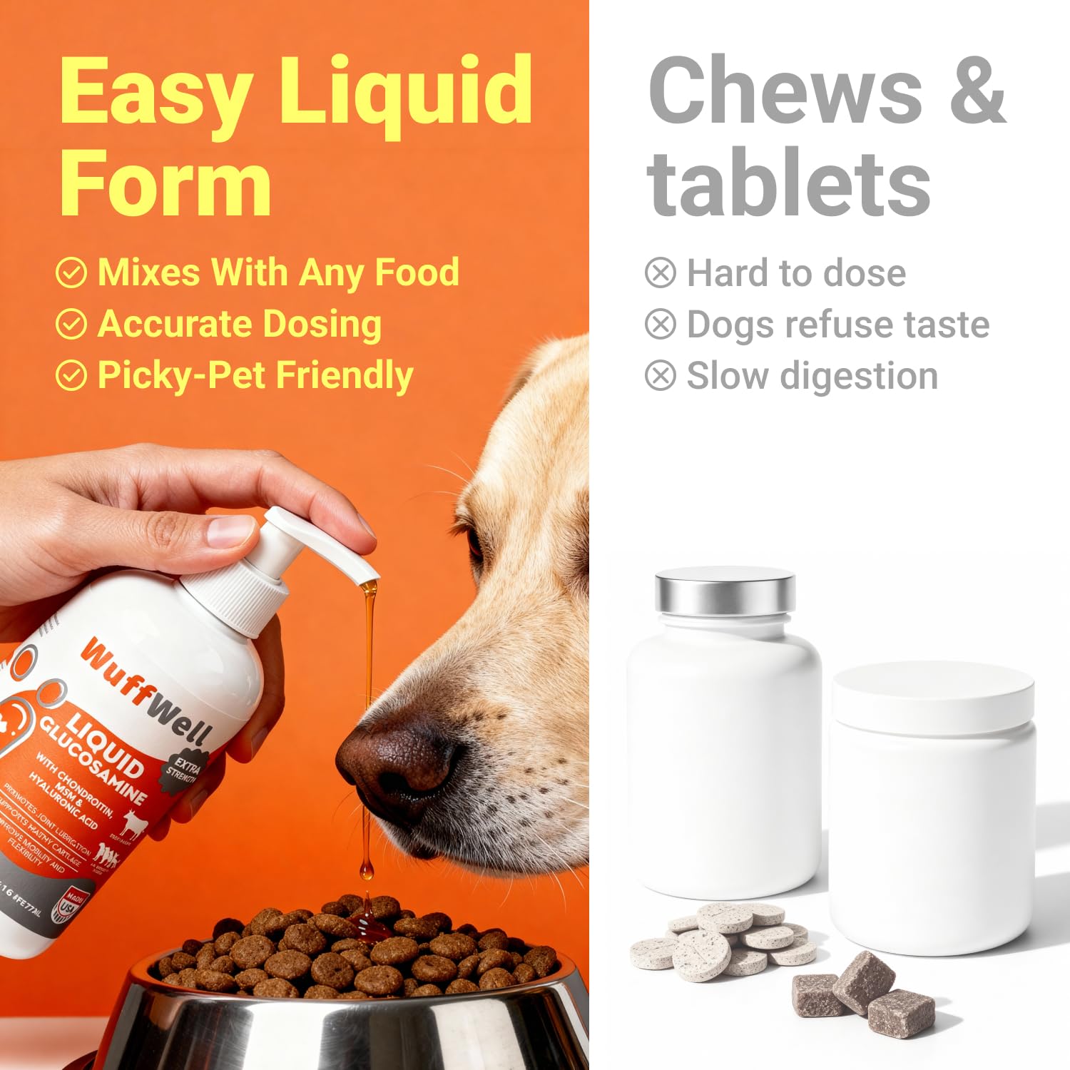 Bouteille durable avec pompe facilitant le dosage pour tous les chiens.