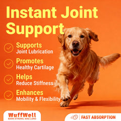 Gouttes WuffWell ajoutées à la nourriture; administration simple et pratique.