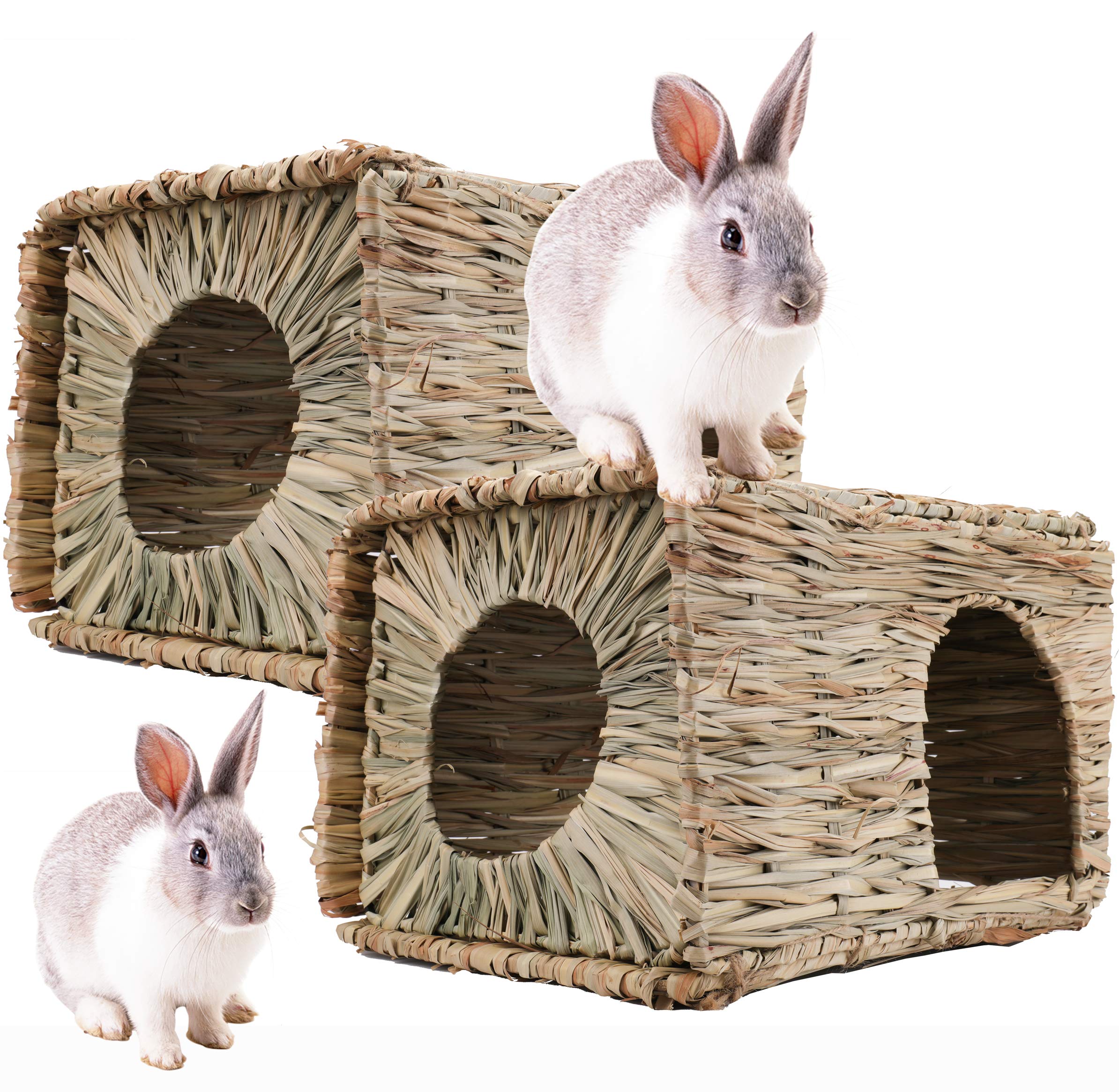 WuWeot Maison-herbe grande, vue avant, refuge douillet pour lapin et petit rongeur.