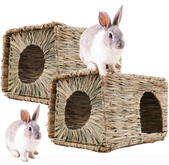 WuWeot Maison-herbe grande, vue avant, refuge douillet pour lapin et petit rongeur.