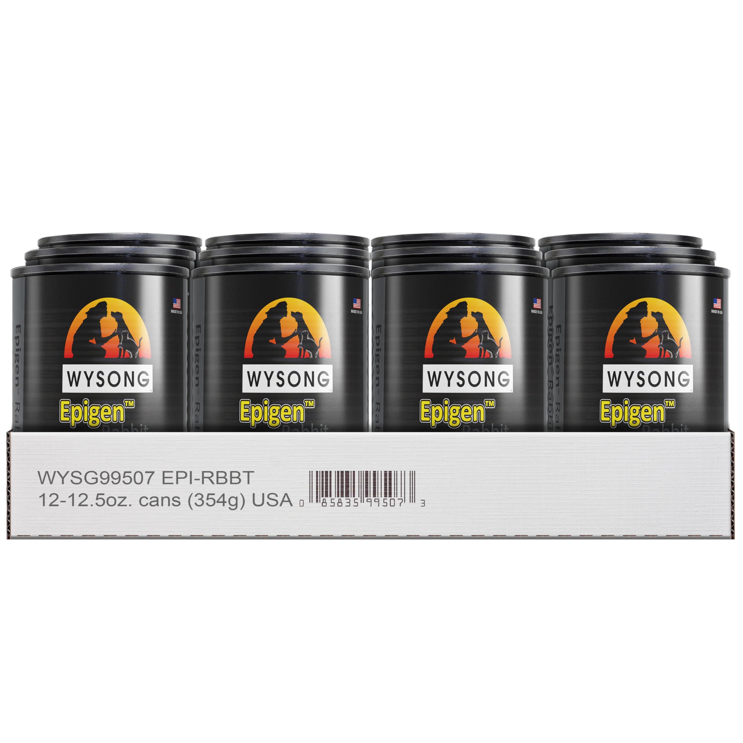 Wysong Epigen, conserve lapin ouverte, repas pratique et appétissant pour chiens et chats.