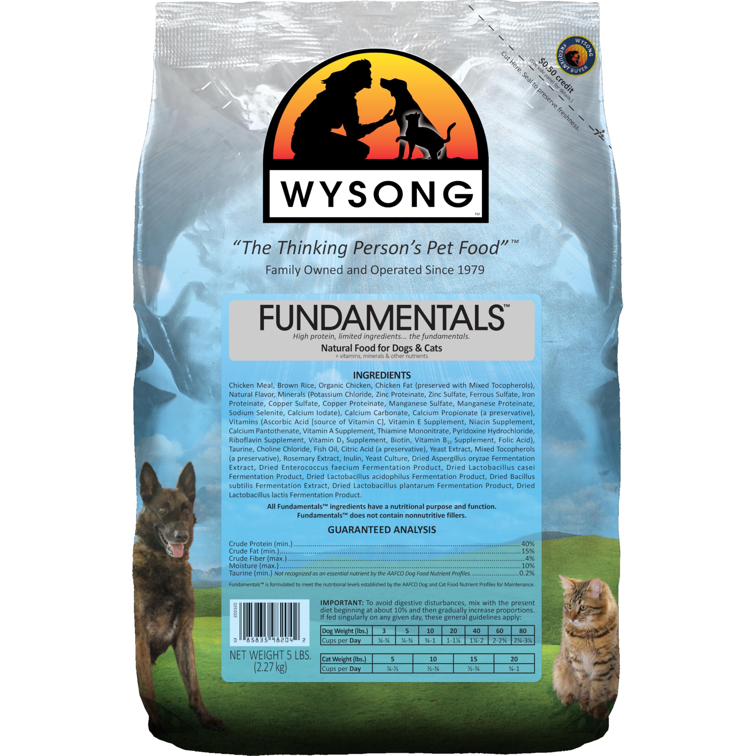 Wysong Fundamentals montre le sac croquettes 5 lb, pratique et facile à stocker.