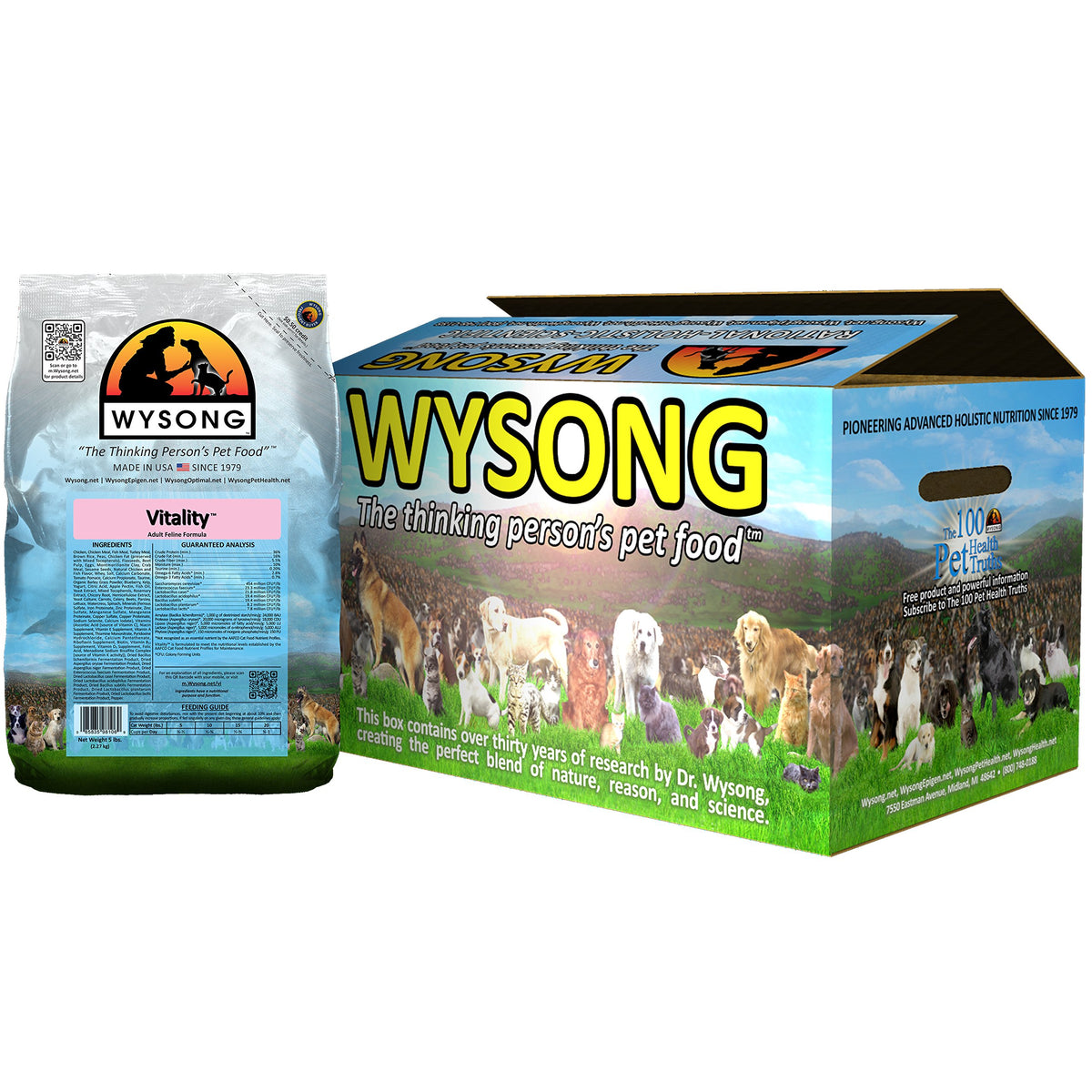 Wysong Vitality pour chat, emballage 5 lb, alimentation adulte riche en protéines.
