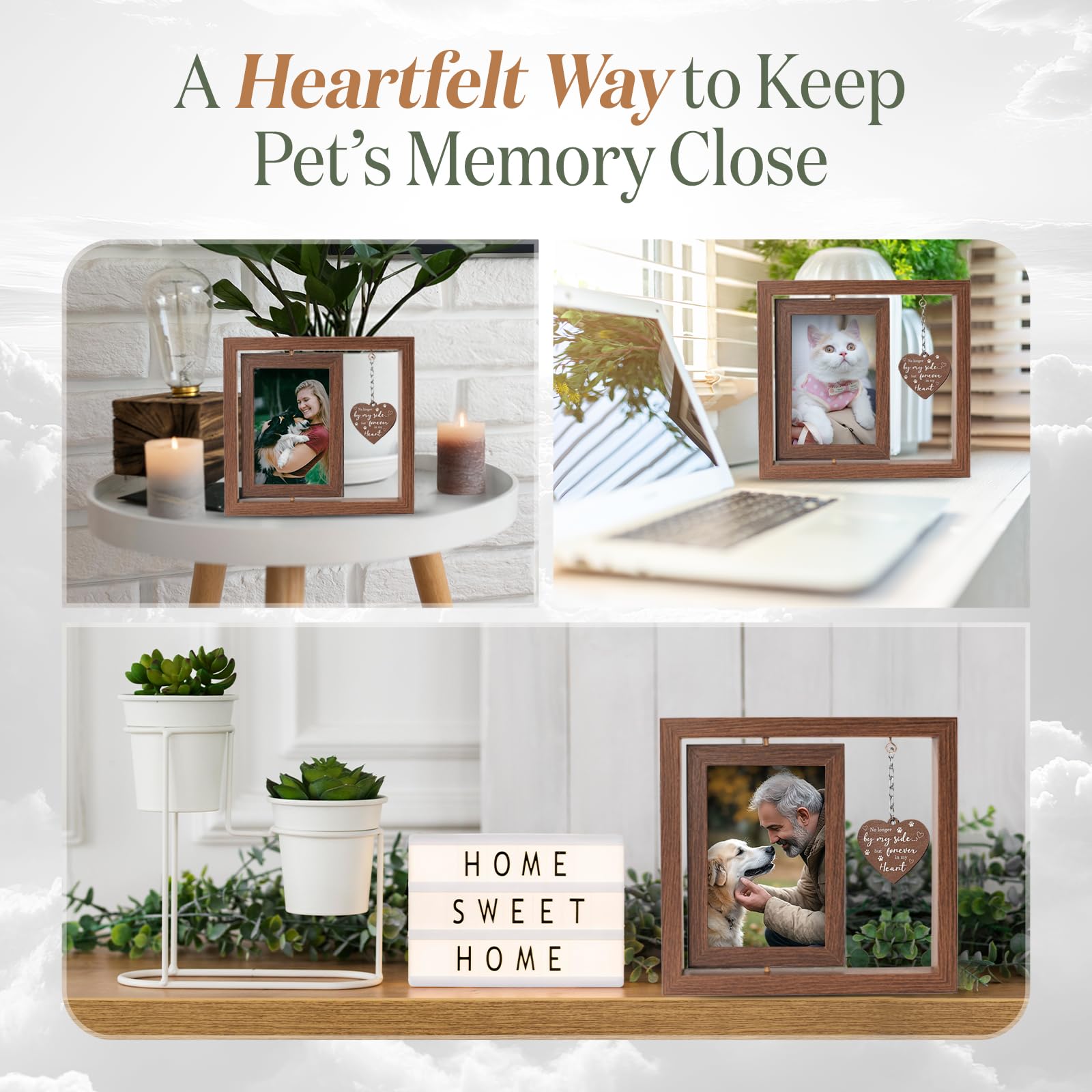 Cadre mémorial en bois brun rustique X-partner pour mémoires d’animaux