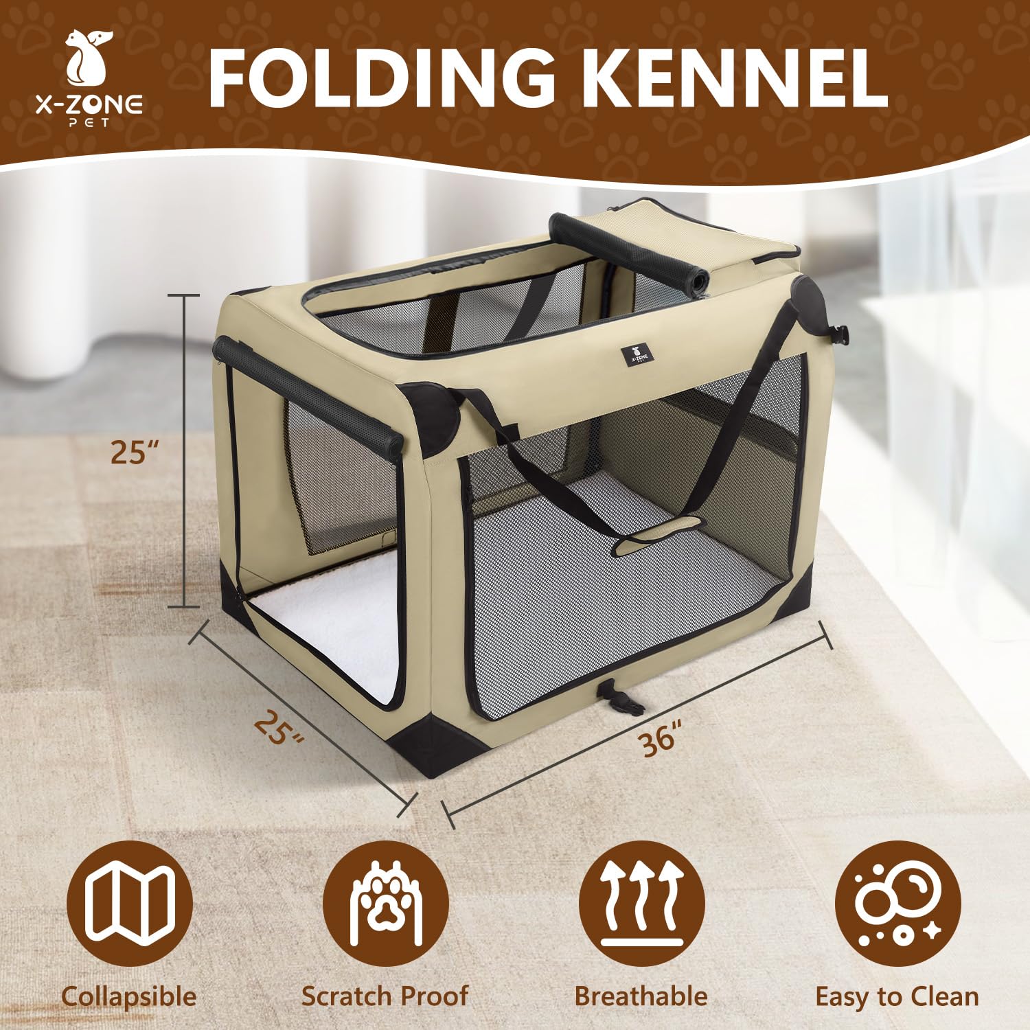 X-ZONE PET cage-chien 3-portes dos, structure robuste et stable