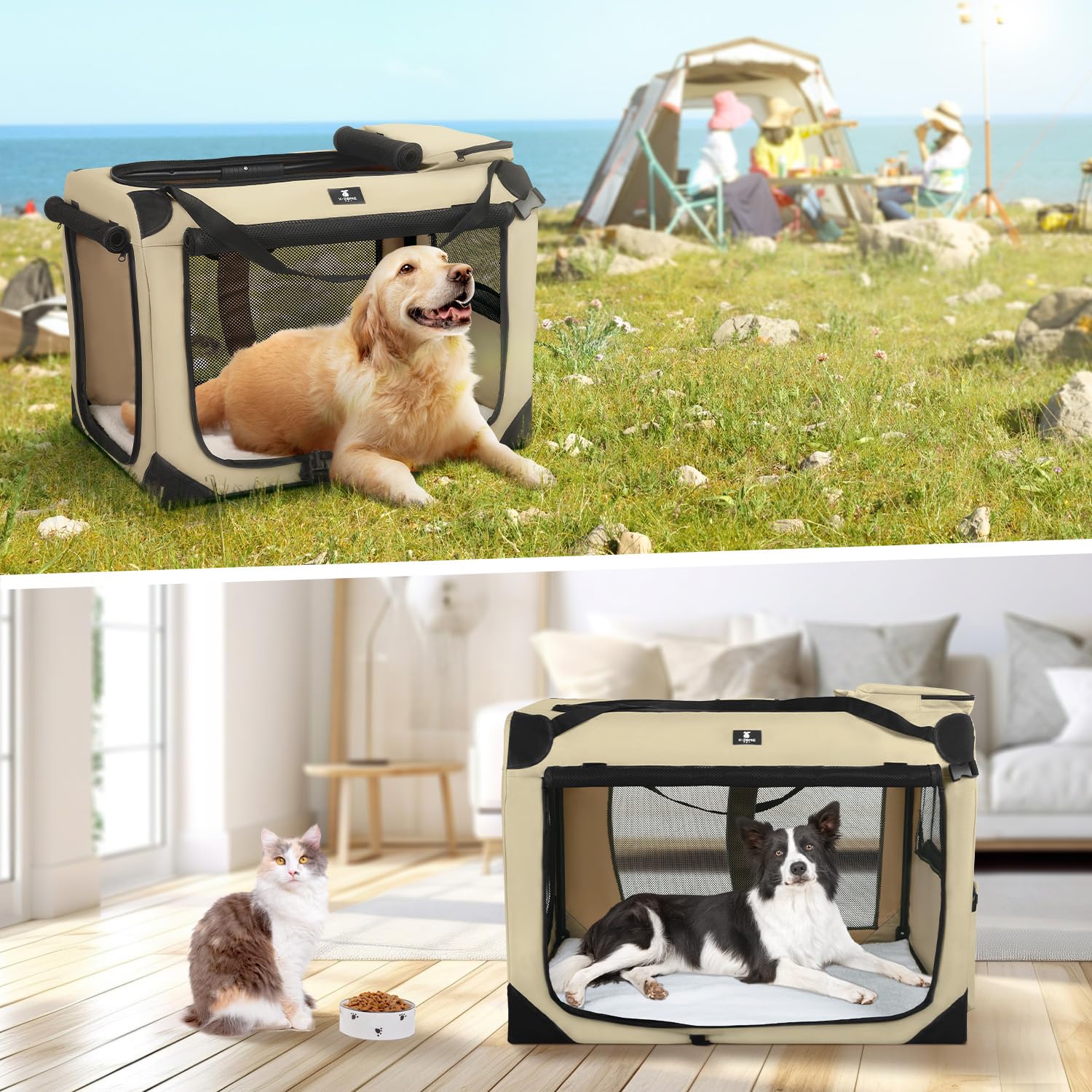 X-ZONE PET cage-chien 3-portes tapis-couchage-amovible, entretien facile