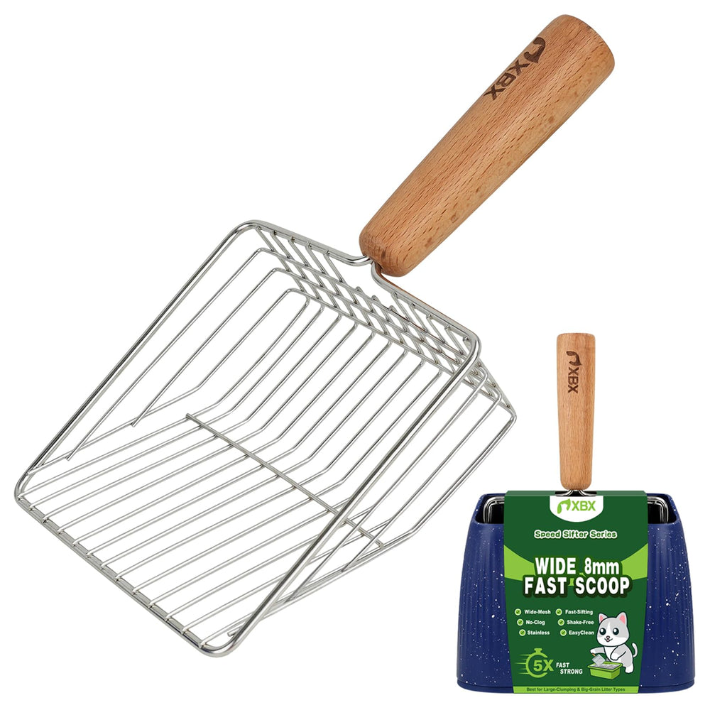 Pelle XBX pour litière chat en acier inoxydable, durable et facile à nettoyer.