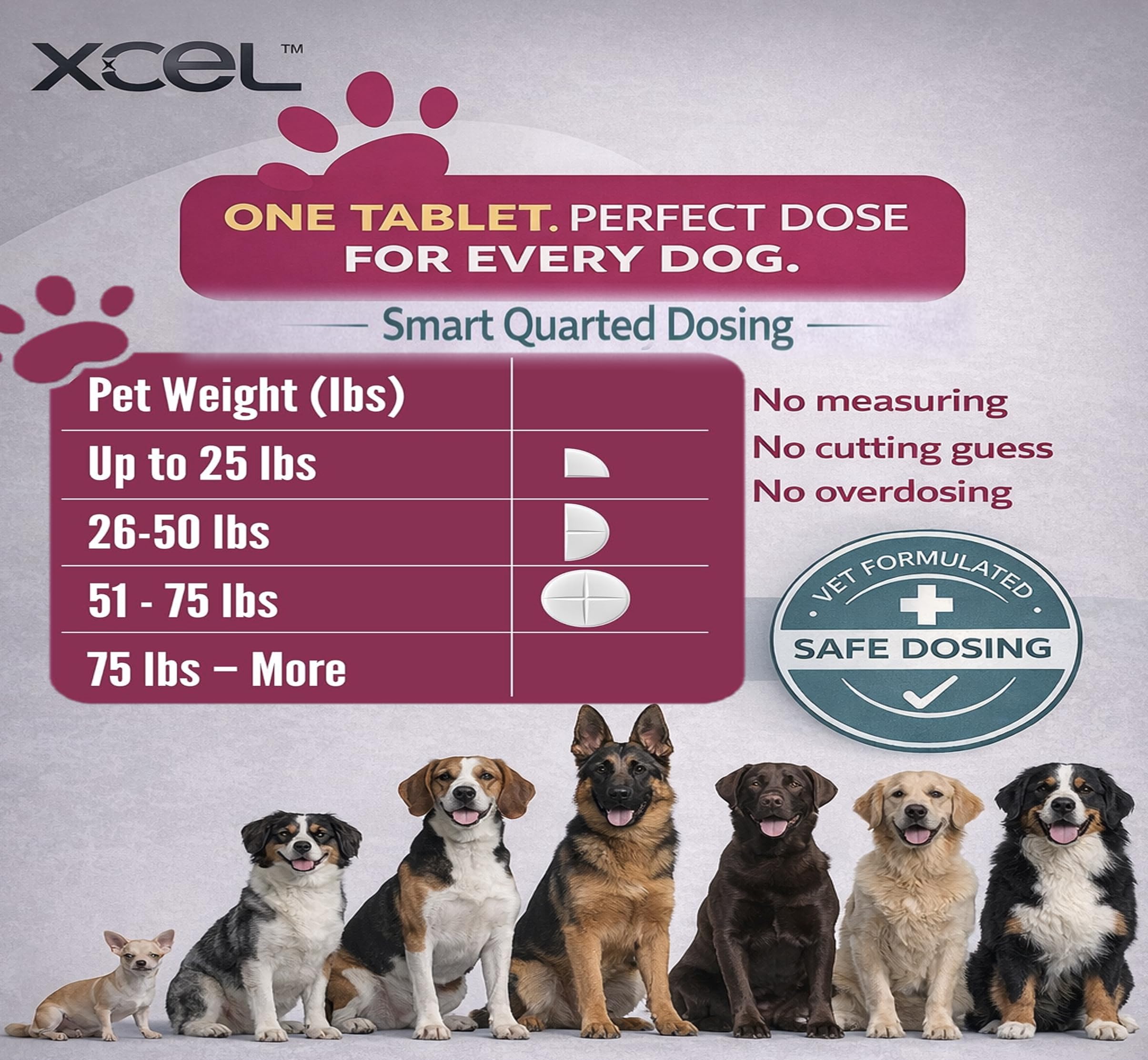 XCEL Taurine – doses jusqu’à 240 dans une bouteille, valeur durable pour tous les chiens.