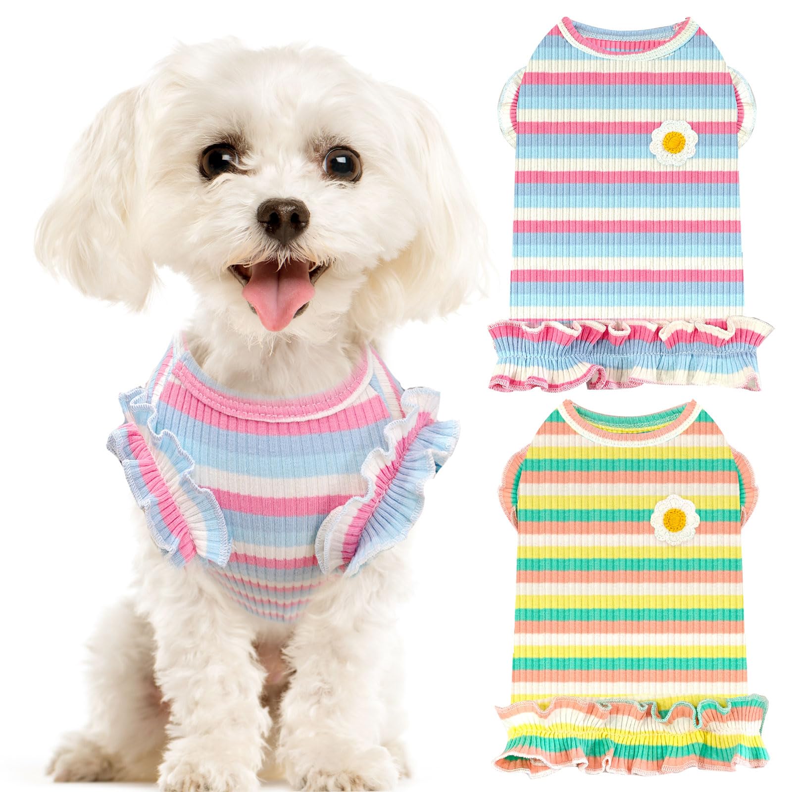XGDMEIL haut pour chien rayures rose et vert, ensemble pratique.