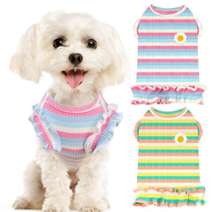 XGDMEIL haut pour chien rayures rose et vert, ensemble pratique.