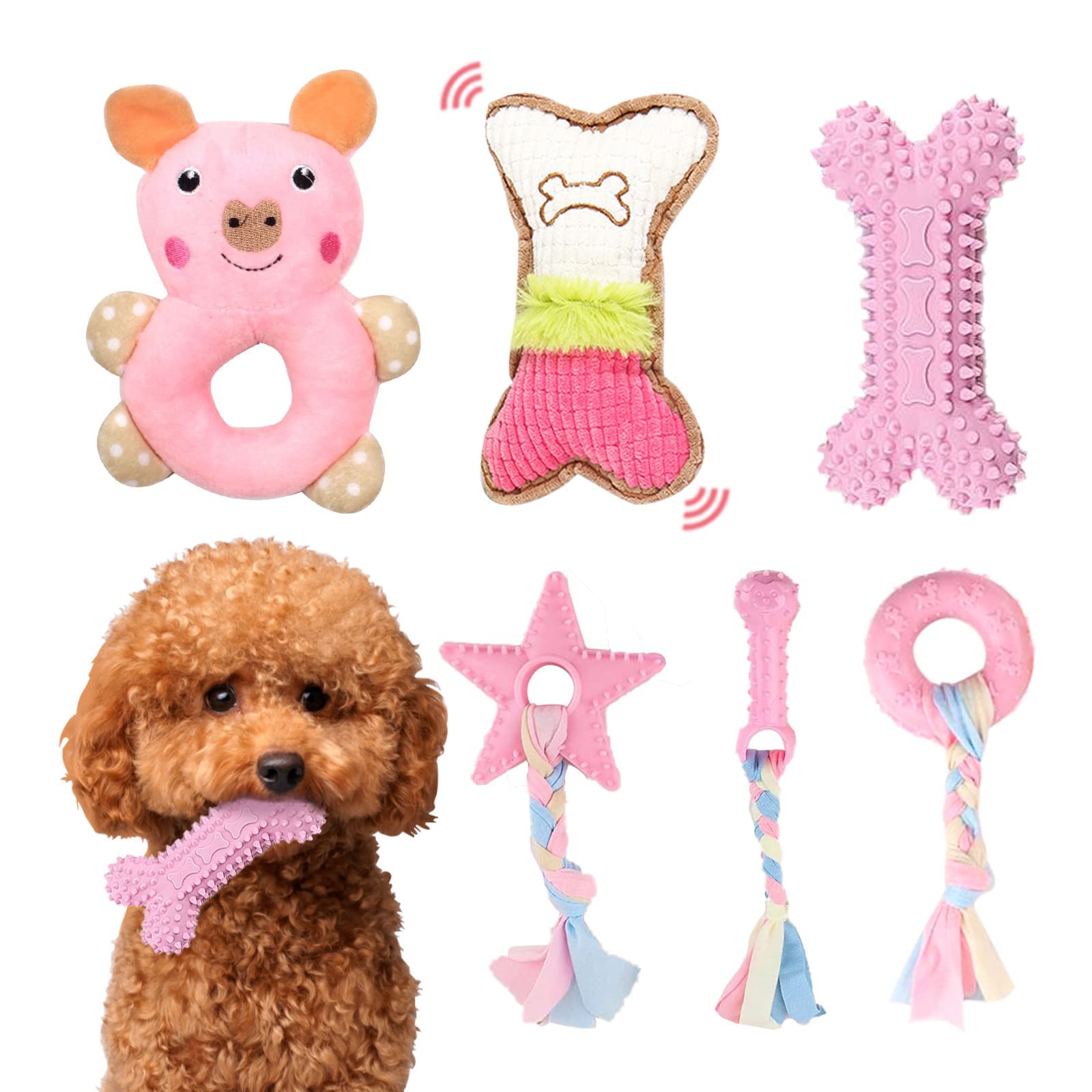 Jouet dentition XGDMEIL pour chiots roses, stimulation et amusement.