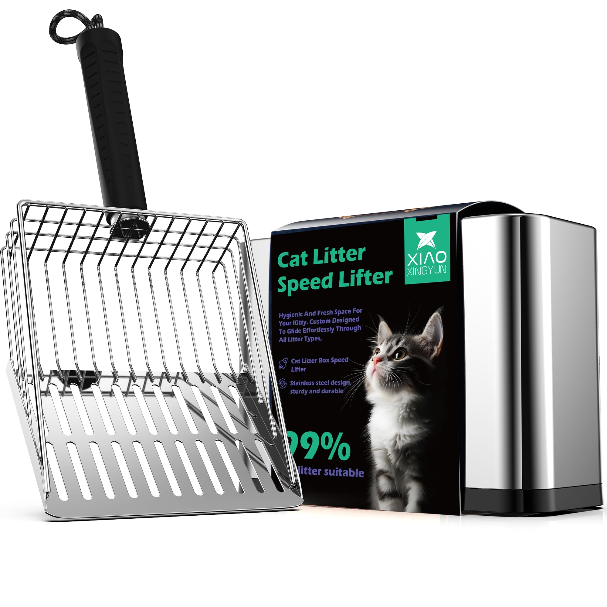 XIAOXINGYUN pelle-litiere-inox-robuste pour un entretien durable du bac à litière.
