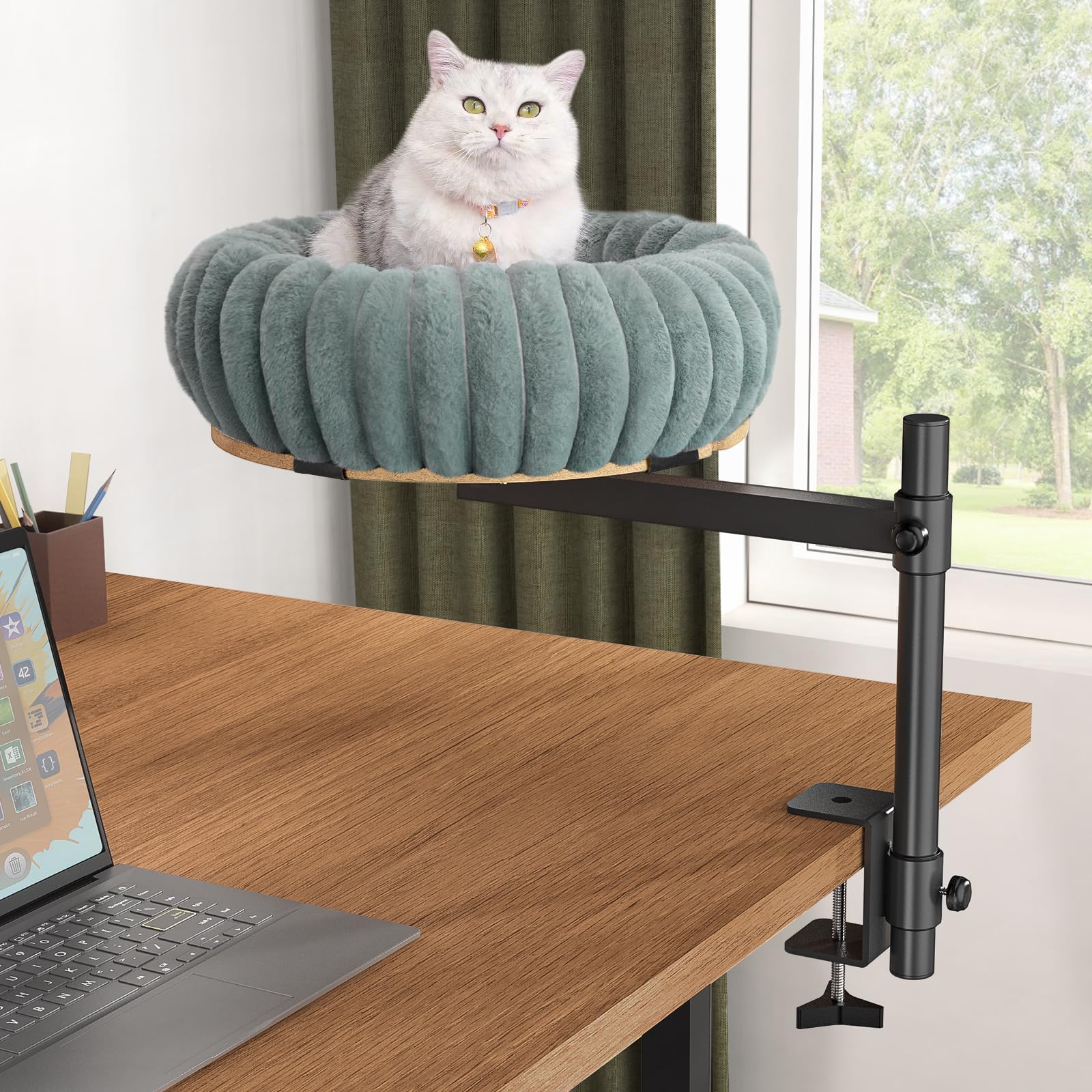 XiaZ Chat Nid Bureau Roulant 360°, vue panoramique et accès facilité.