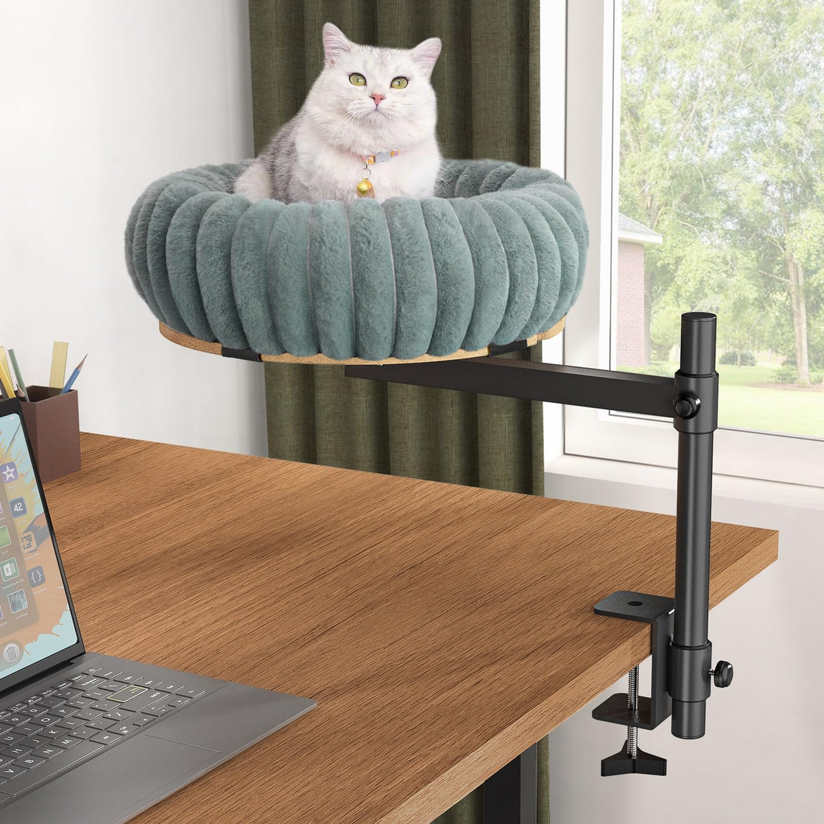 XiaZ Chat Nid Bureau Roulant 360°, vue panoramique et accès facilité.
