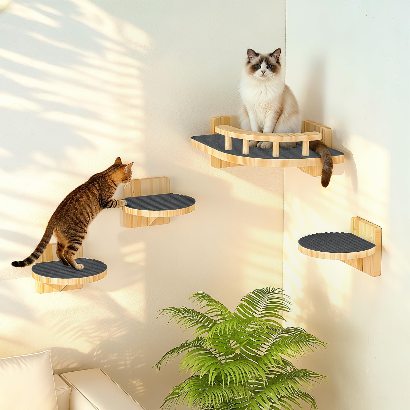 XiaZ etageres chat mur angle bois naturel pour repos en hauteur sûr et élégant