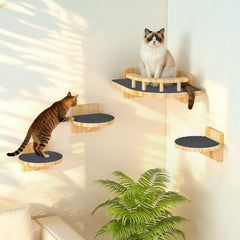 XiaZ etageres chat mur angle bois naturel pour repos en hauteur sûr et élégant