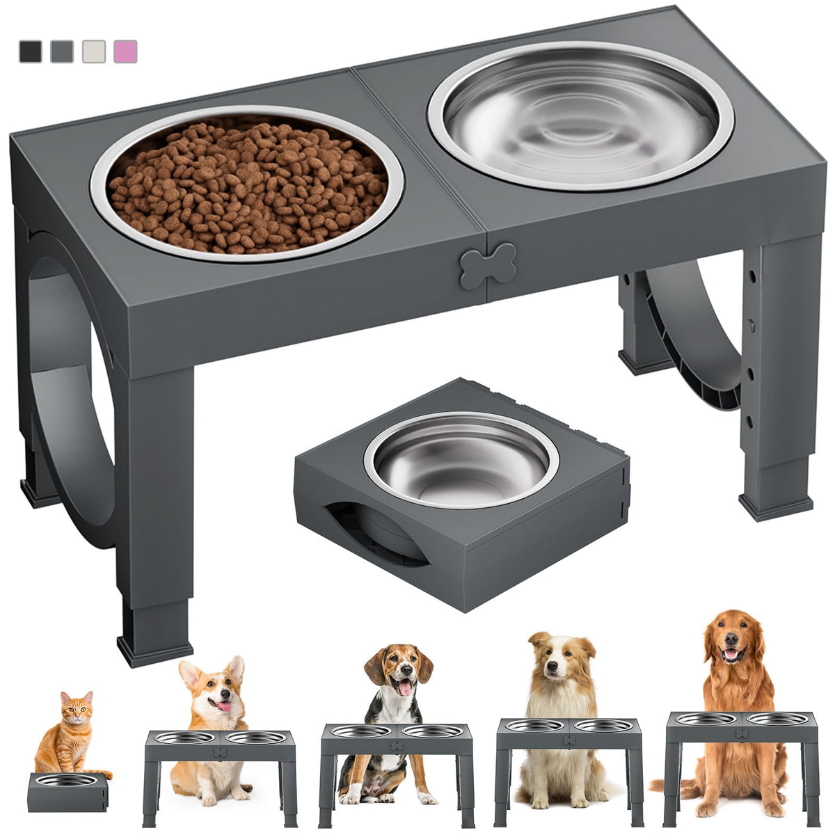 XiaZ gamelle surélevée pour chien, hauteur 3-15 pouces, posture confortable pendant le repas.